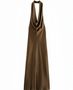 Vestido Largo de Cuello Halter y Cuello Volcado para Mujer - Invitada de Boda