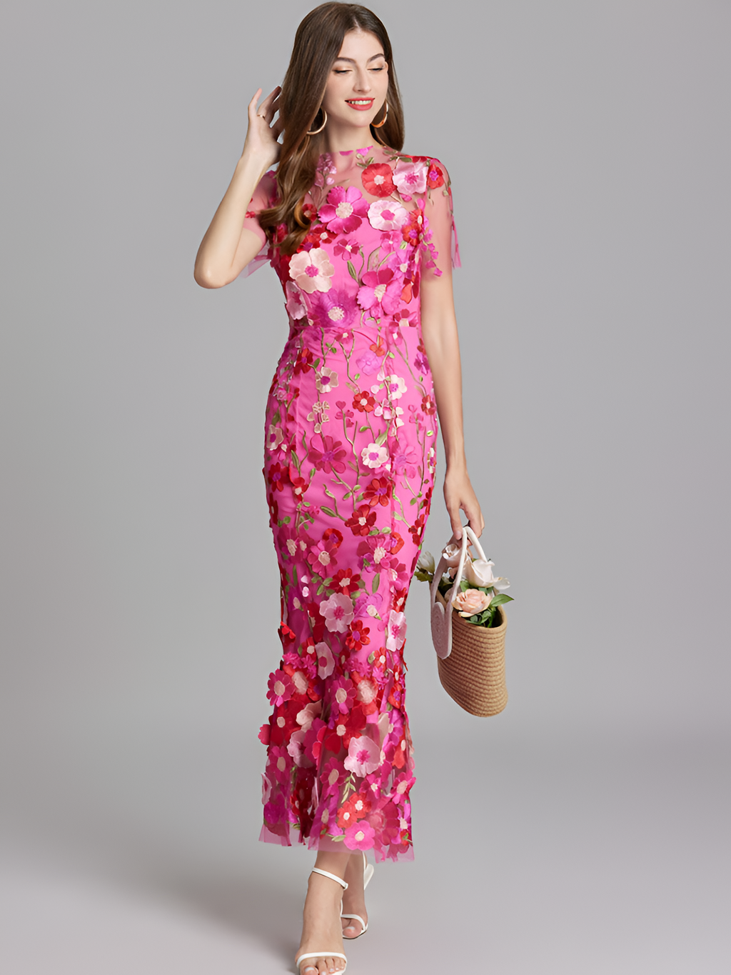 Vestido De Mujer De Manga Corta Bordado - Boda De Verano