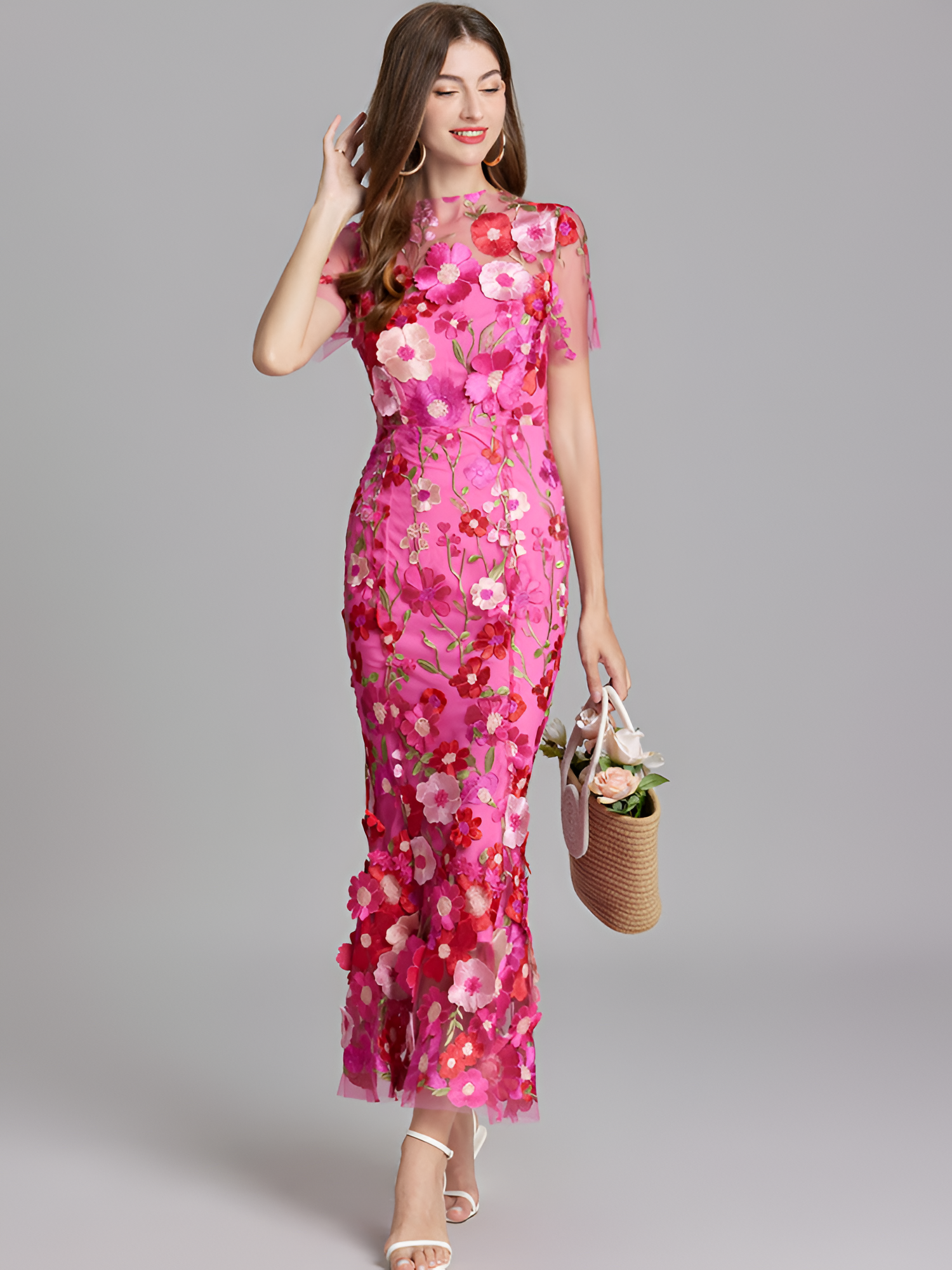 Vestido De Mujer De Manga Corta Bordado - Boda De Verano