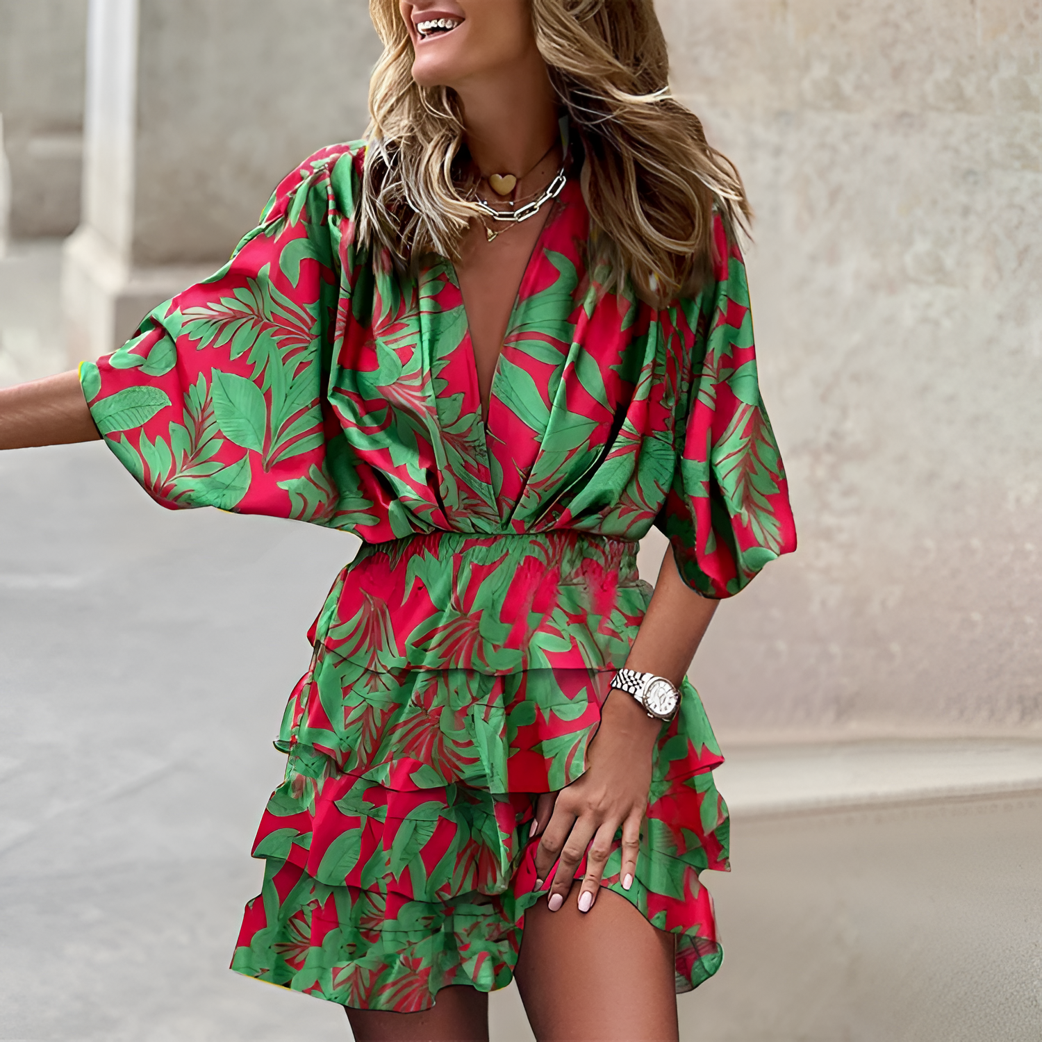 Vestido Corto con Escote en V Floral para Mujer - Fiesta en el Jardín de Primavera