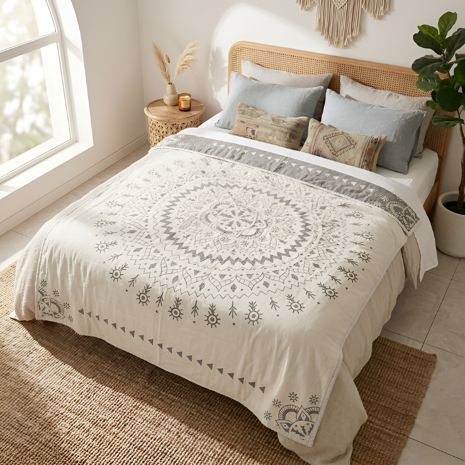 Manta Con Estampado Artístico Mandala | Algodón Reversible
