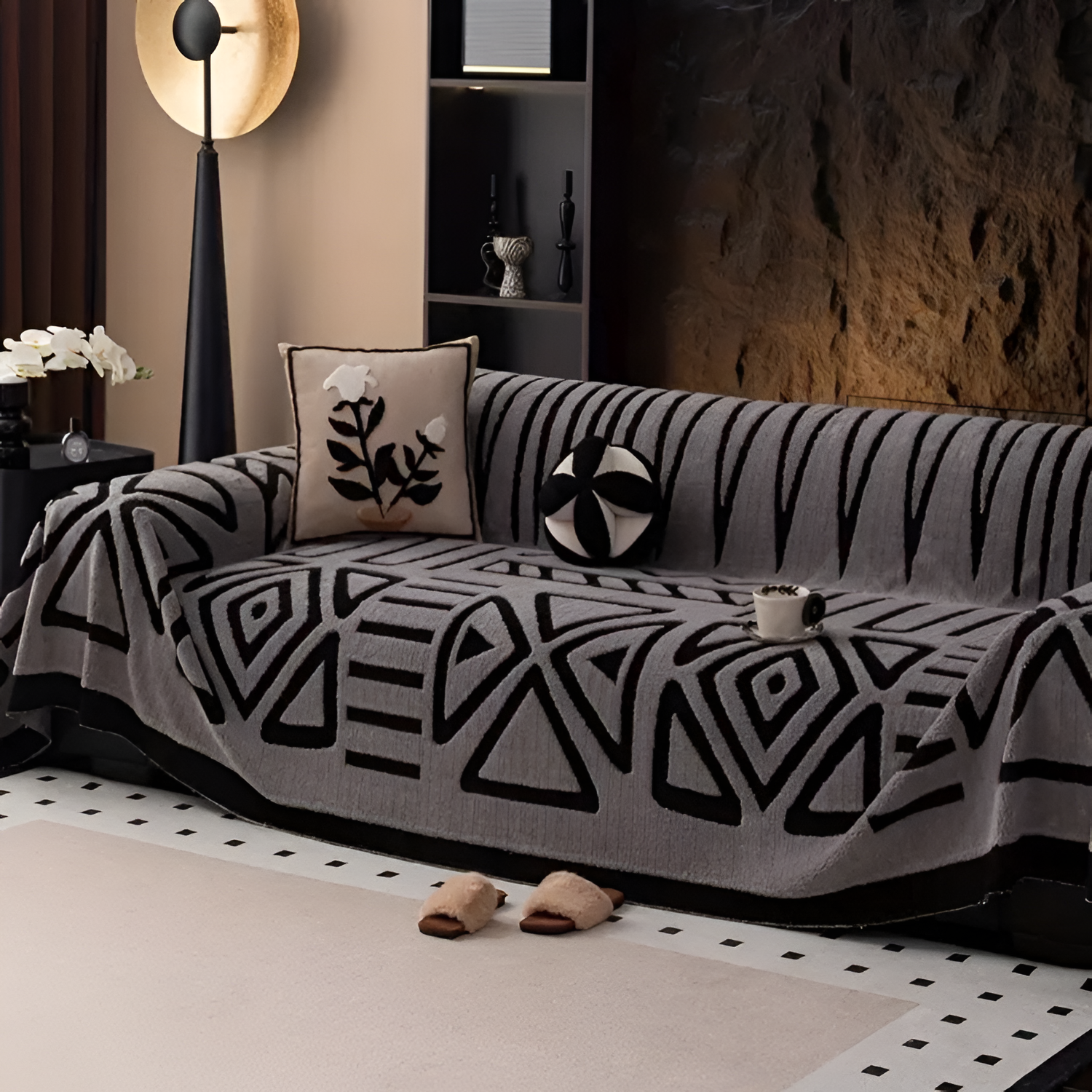 Funda de Sofá con Patrón Geométrico - Decoración de Salón