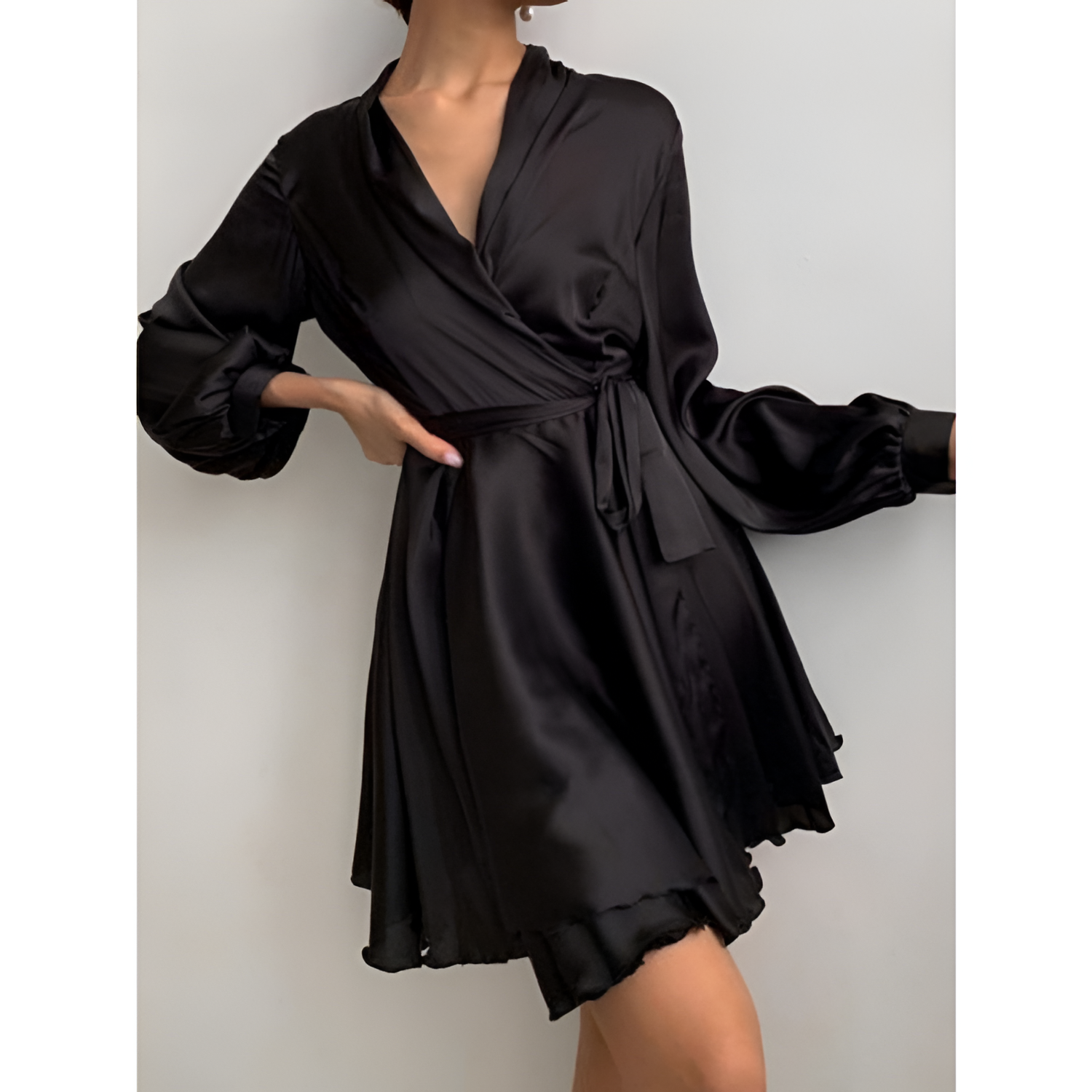 Vestido de Manga Larga con Lazo en la Cintura para Mujer - Fiesta de Cóctel