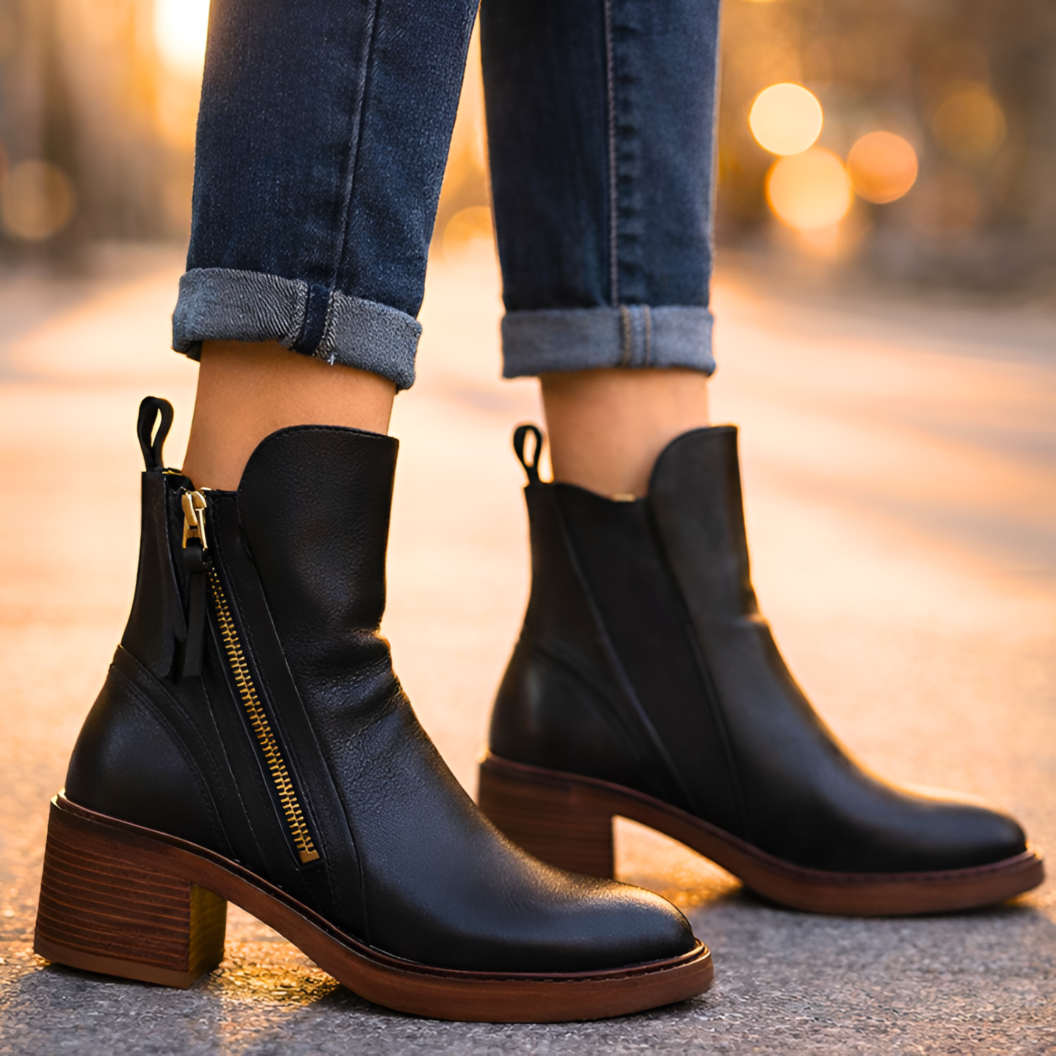 Botines de Tacón en Bloque con Cremallera para Mujer - Estilo Urbano