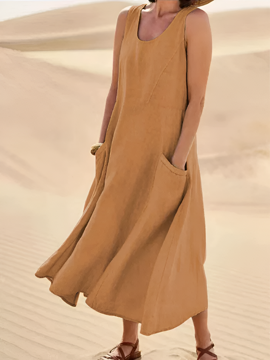Vestido Midi con Cuello Redondo para Mujer - Almuerzo de Fin de Semana