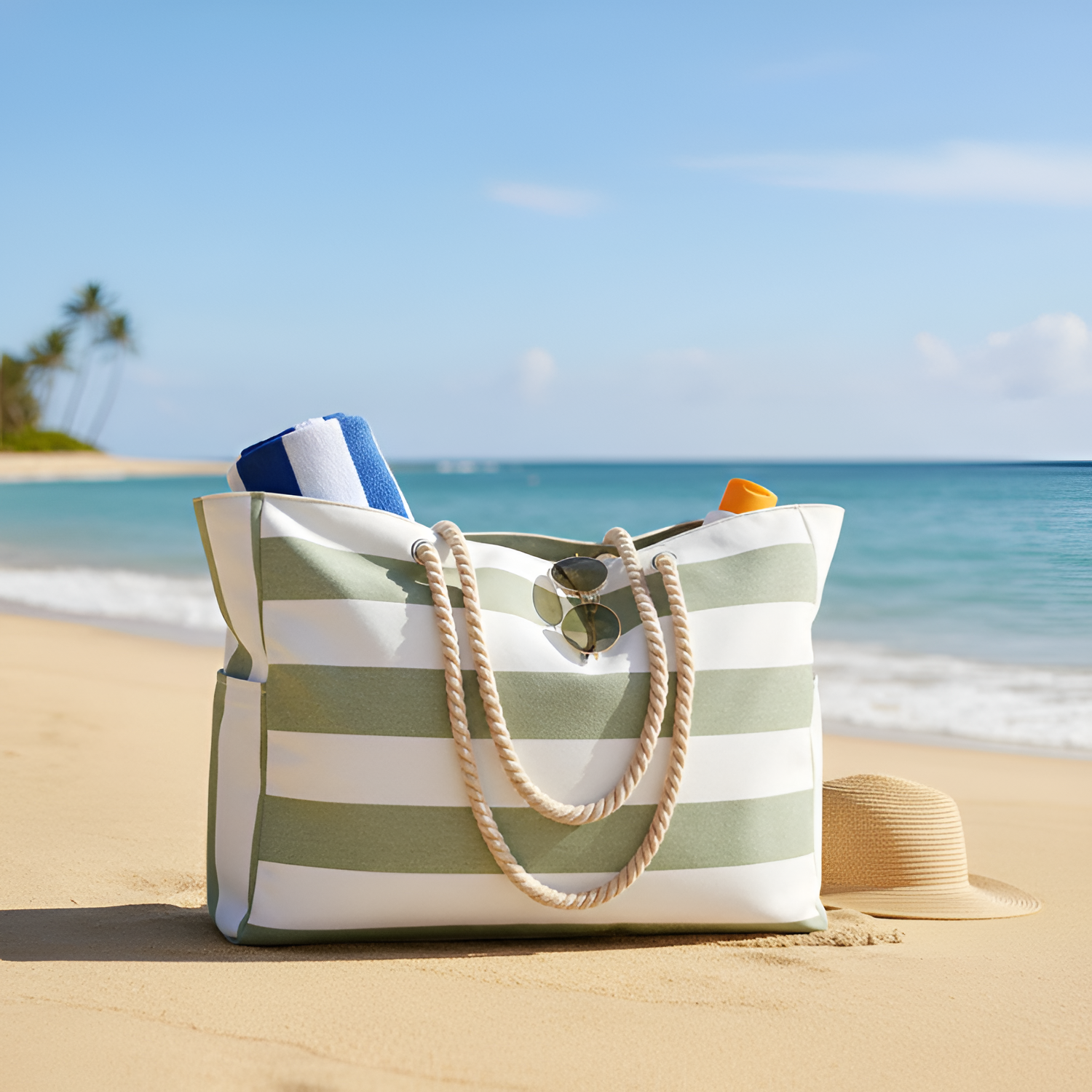 Bolsa de Lona a Rayas para Viaje y Playa - Amplia
