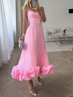 Vestido De Mujer Con Dobladillo De Volantes Y Cuello Redondo - Boda De Verano, Cena