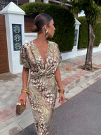 Mujer Vestido Midi Estampado Animal Cuello En V - Invitada De Boda