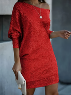 Mini Vestido De Lentejuelas Con Hombros Descubiertos Para Mujer - Cena