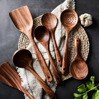 Juego de utensilios de madera - Juego de cocina premium de 7 piezas
