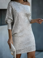 Mini Vestido De Lentejuelas Con Hombros Descubiertos Para Mujer - Cena