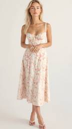Vestido Midi Corte Línea A Para Mujer - Fiesta De Primavera En El Jardín