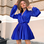 Vestido de Manga Larga con Lazo en la Cintura para Mujer - Fiesta de Cóctel
