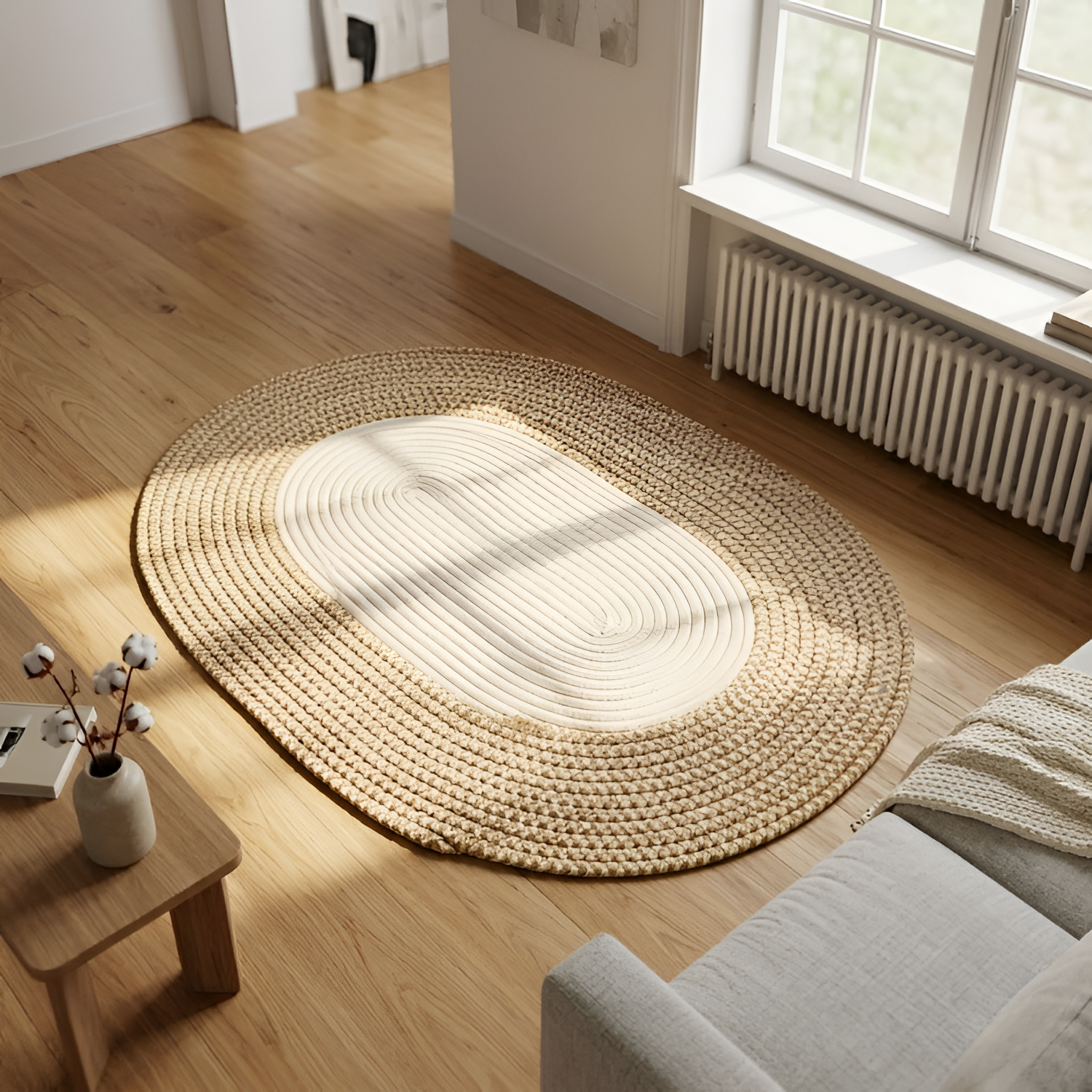 Alfombra Ovalada Boho Hemp – Alfombra Trenzada de Cáñamo