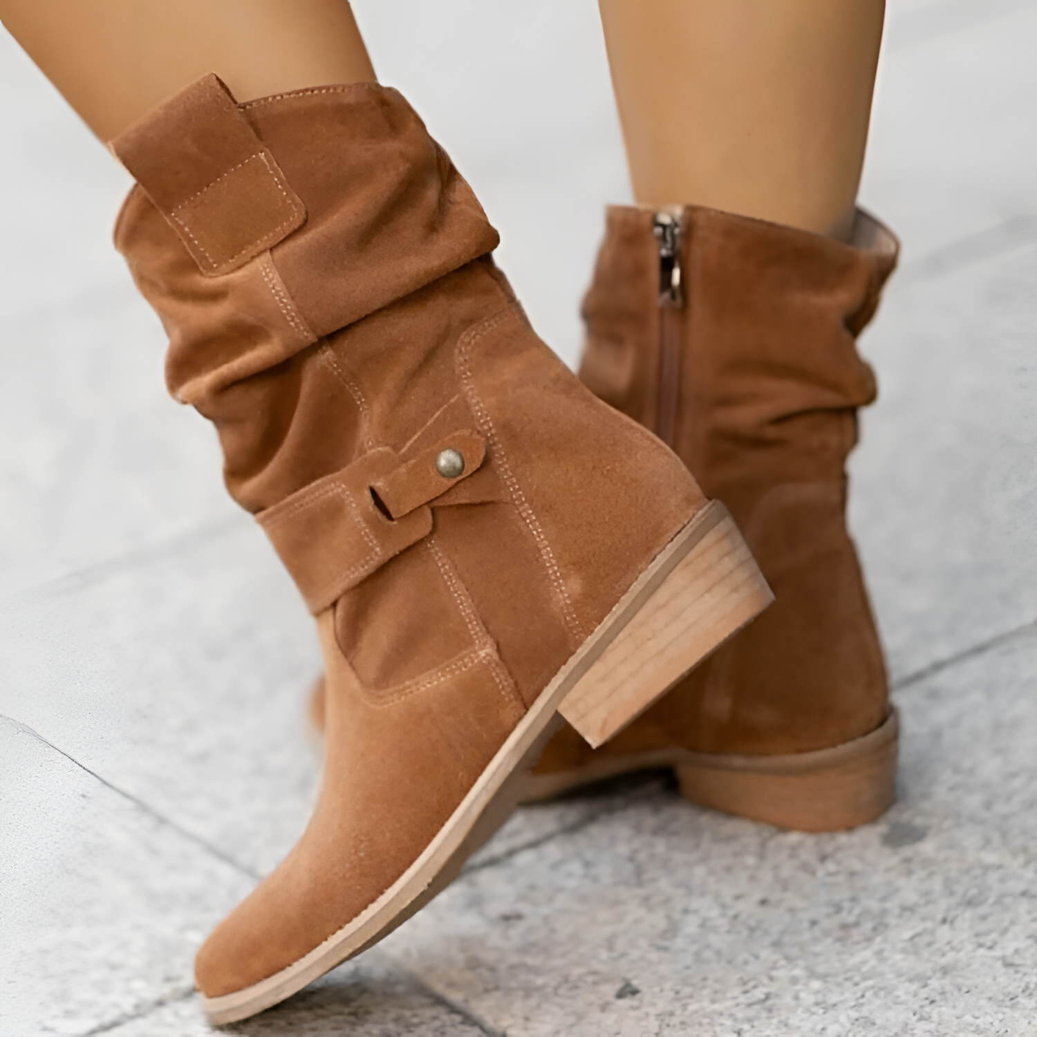 Botas de Media Pantorrilla con Diseño Holgado para Mujer con Cremallera Lateral - Brunch de Fin de Semana