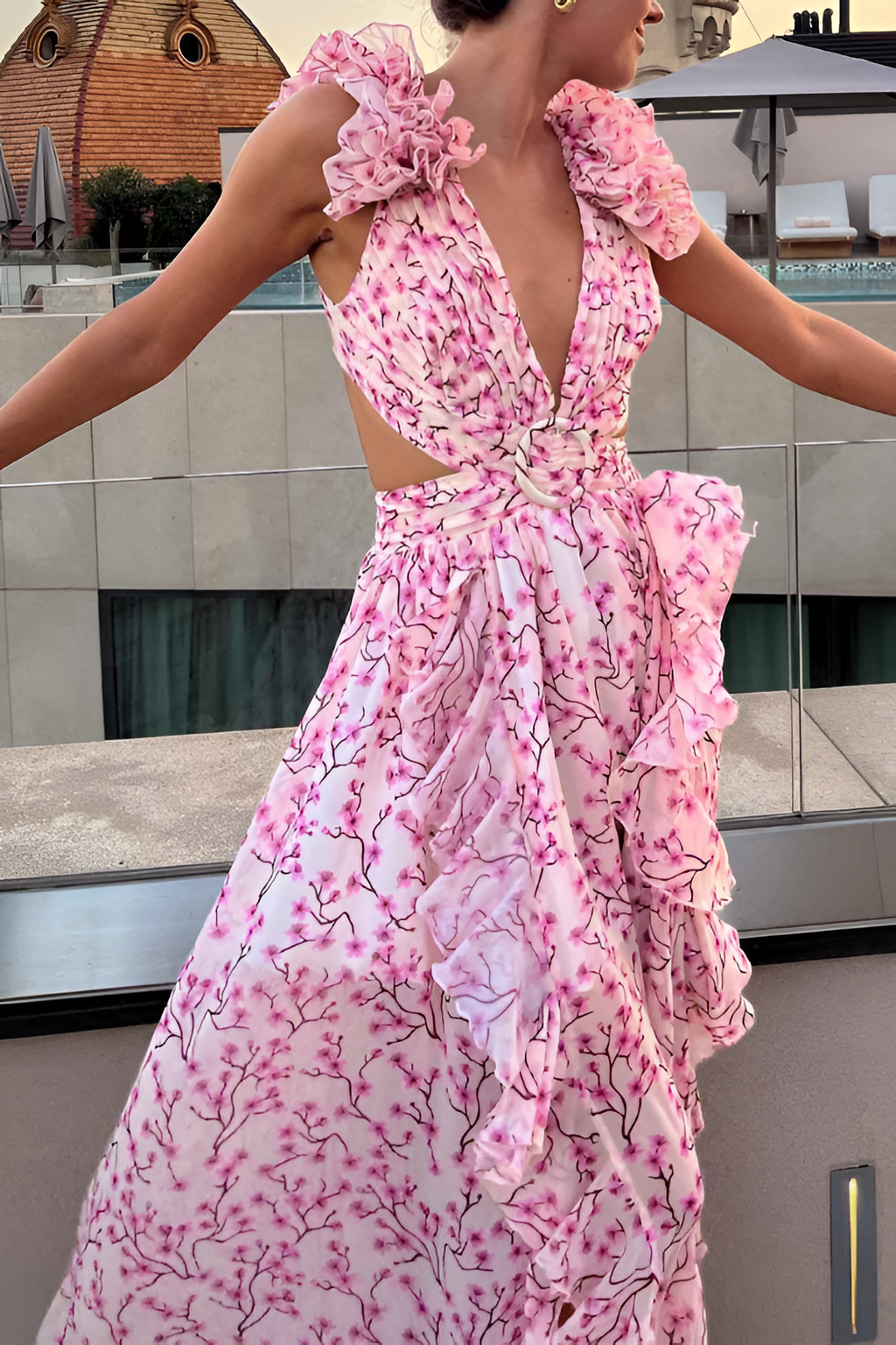 Vestido De Mujer Floral Cuello En V - Cenas En Resort