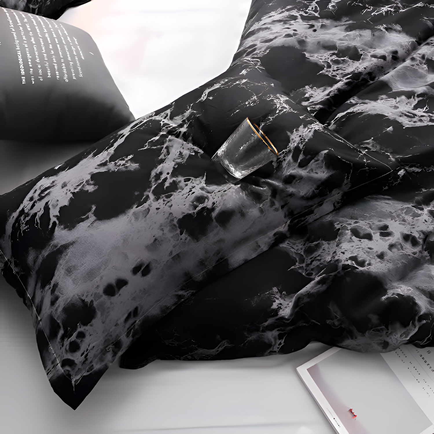 Juego de Funda Nórdica Estampado Mármol - Set de Cama Negro