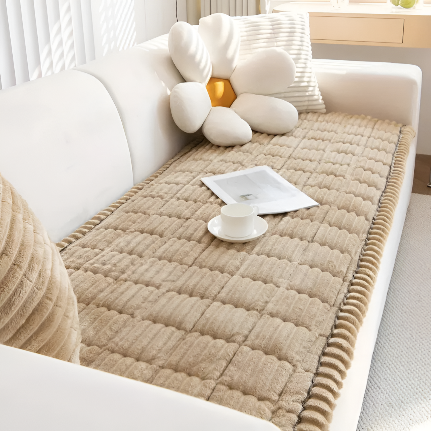 Funda de Sofá de Felpa con Plisado a Mano - Protector para Sillón
