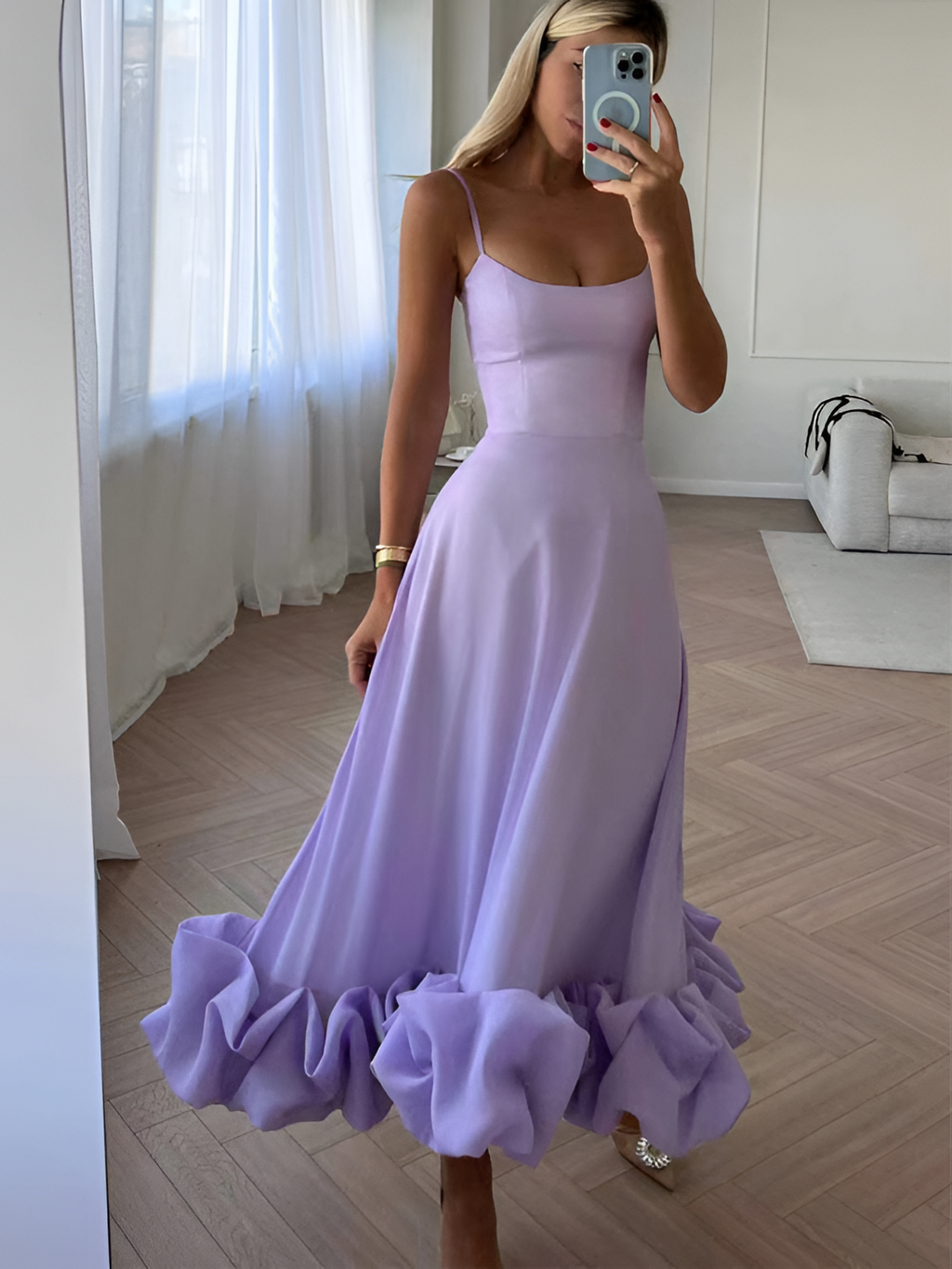 Vestido De Mujer Con Dobladillo De Volantes Y Cuello Redondo - Boda De Verano, Cena