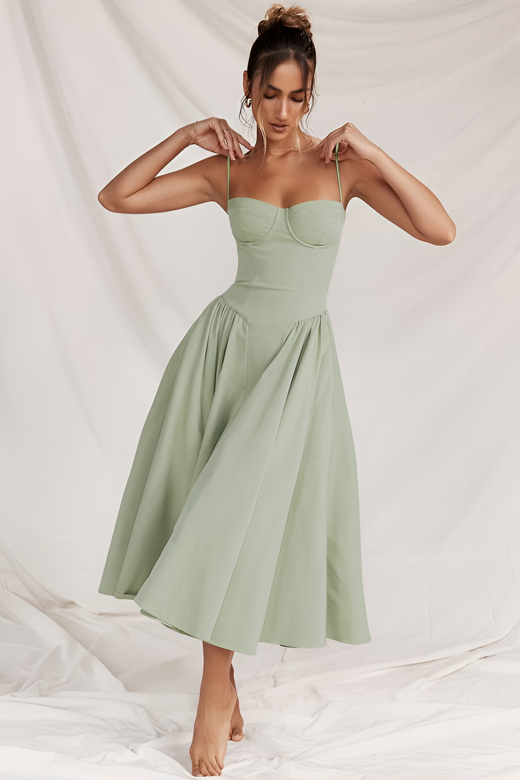 Vestido Midi Sólido Línea A Para Mujer - Fiesta De Jardín De Primavera