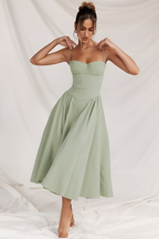 Vestido Midi Sólido Línea A Para Mujer - Fiesta De Jardín De Primavera