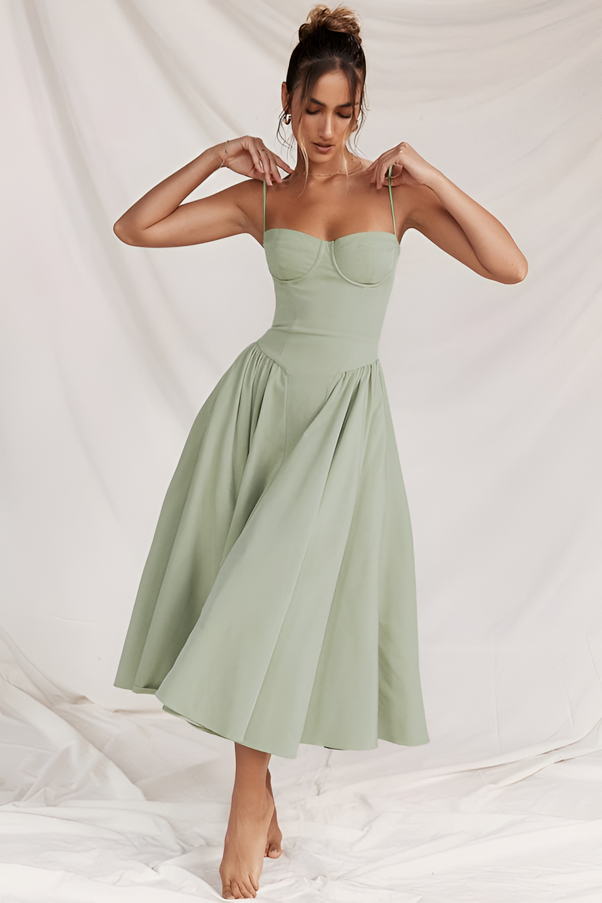 Vestido Midi Sólido Línea A Para Mujer - Fiesta De Jardín De Primavera