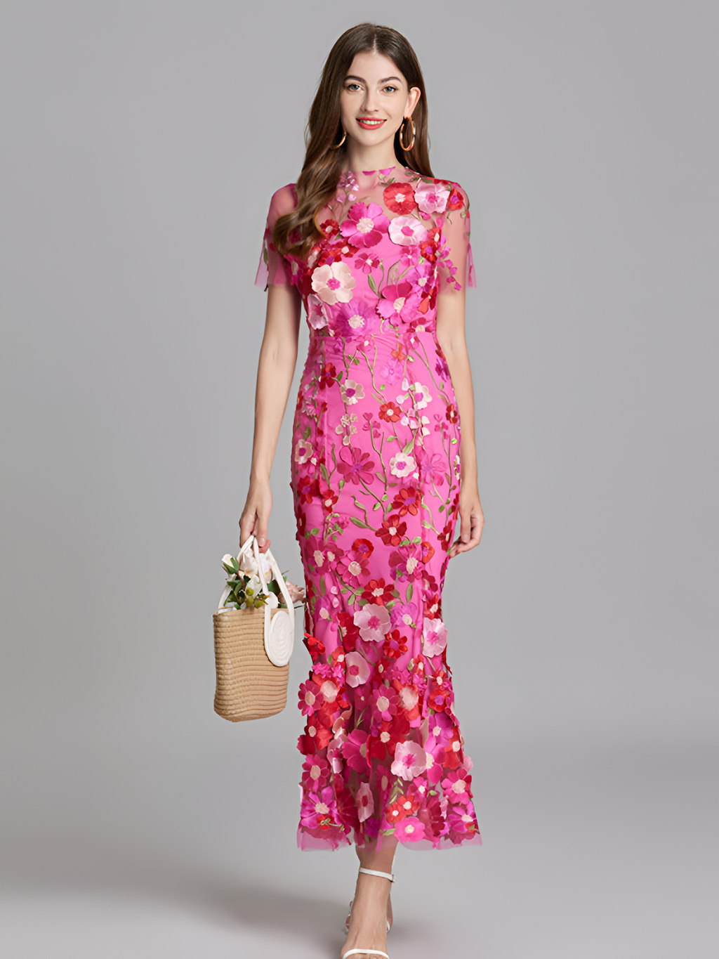 Vestido De Mujer De Manga Corta Bordado - Boda De Verano