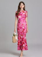 Vestido De Mujer De Manga Corta Bordado - Boda De Verano