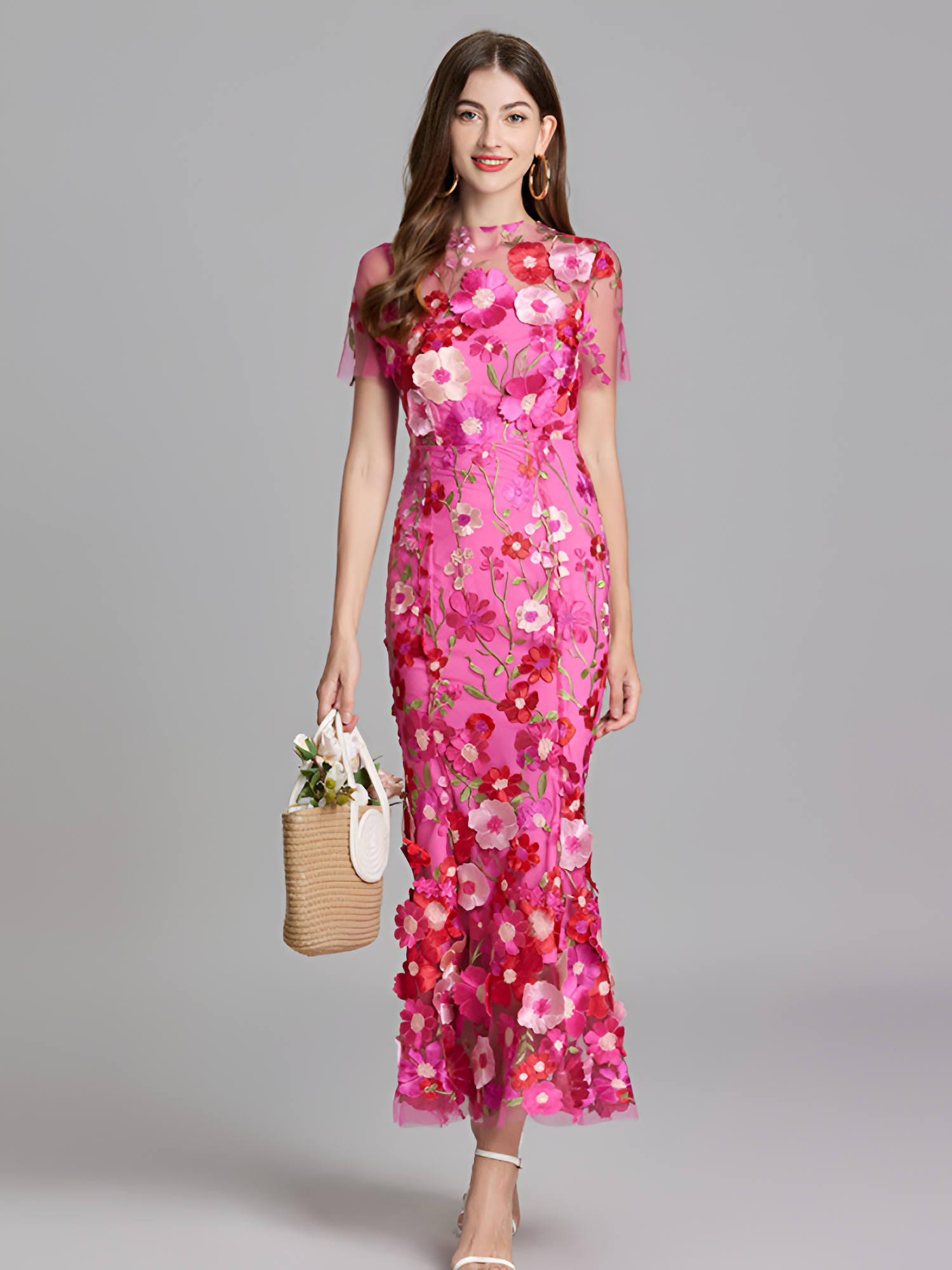 Vestido De Mujer De Manga Corta Bordado - Boda De Verano