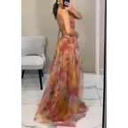 Mujeres Estampado Floral Con Aberturas Maxi Vestido - Fiesta De Jardín De Primavera