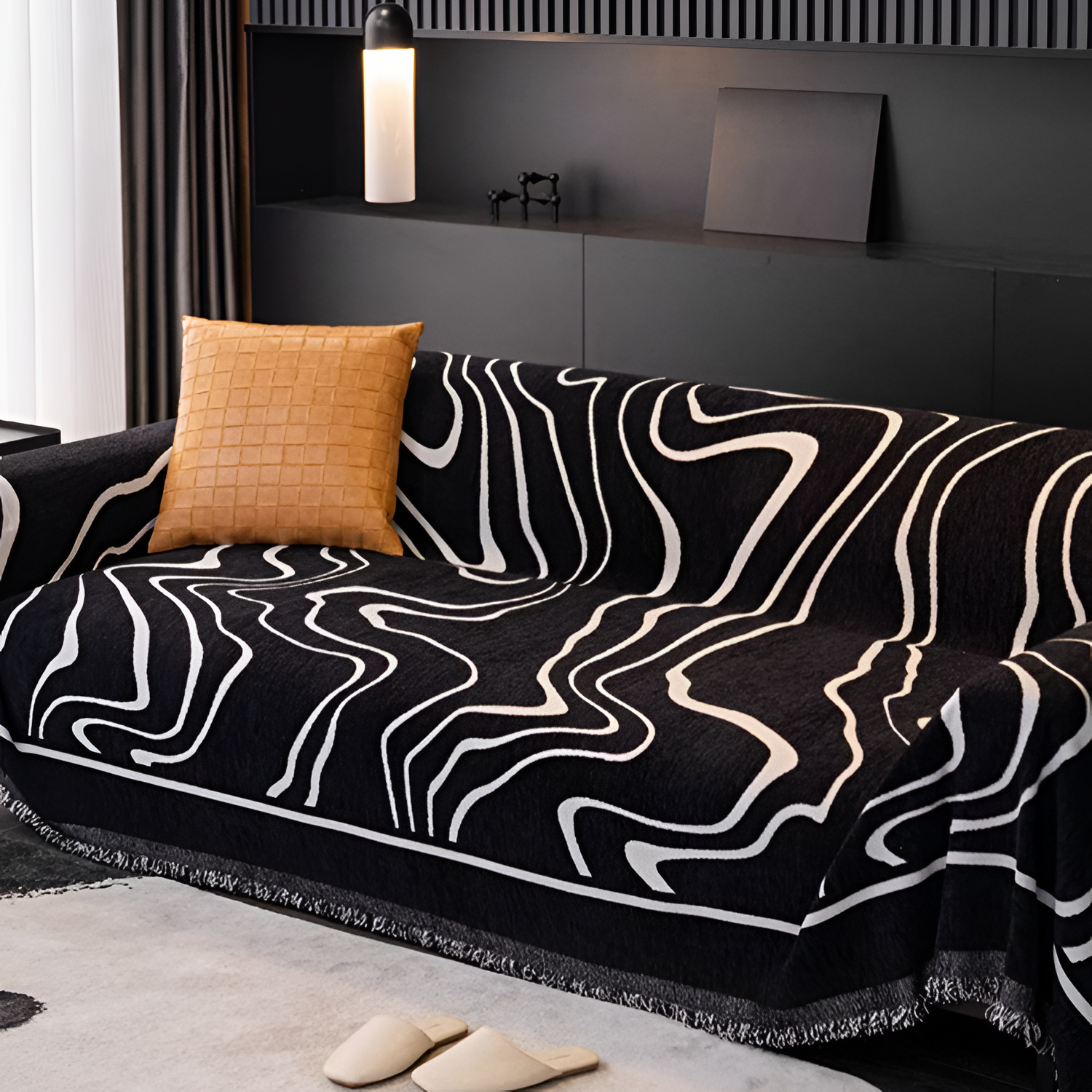 Manta Decorativa Blanco y Negro - Ideal para Sofá Moderno