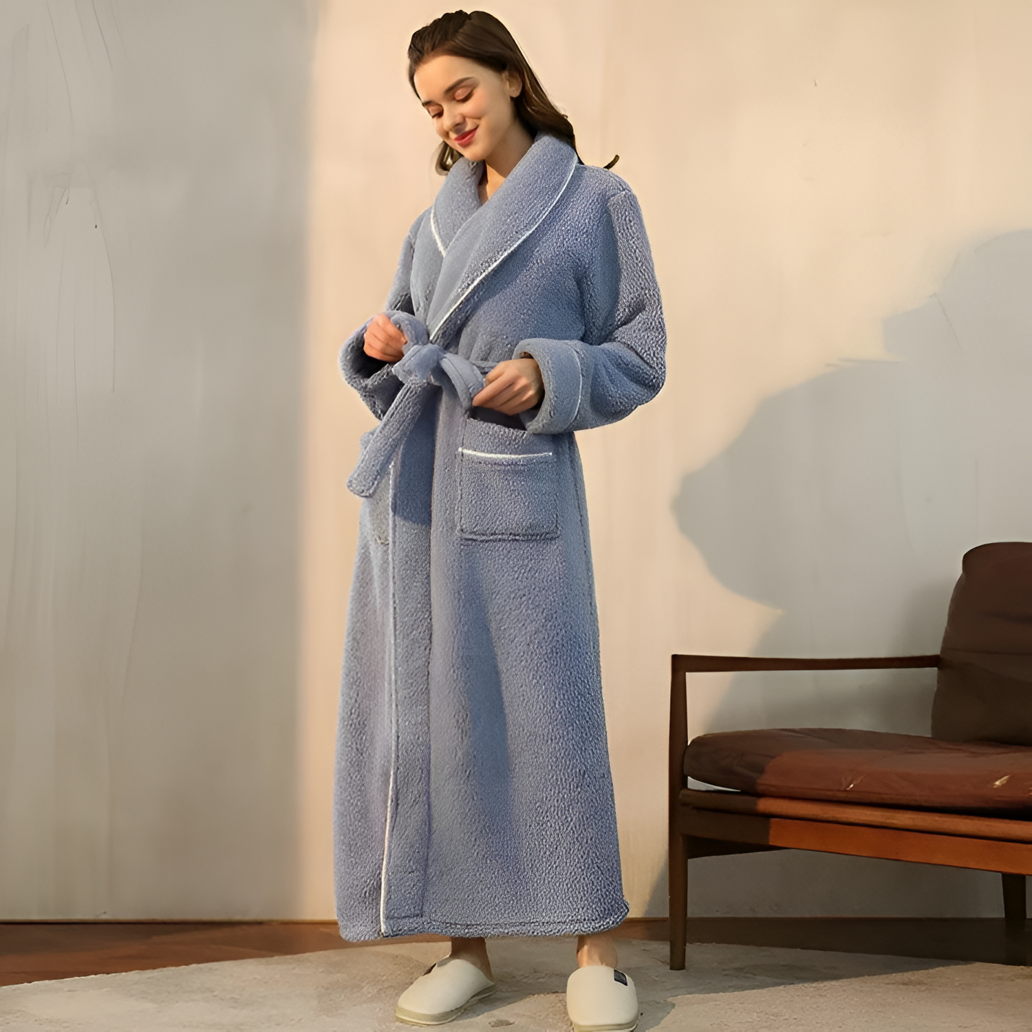 Bata Larga con Ribete de Contraste - Ropa de Dormir Unisex