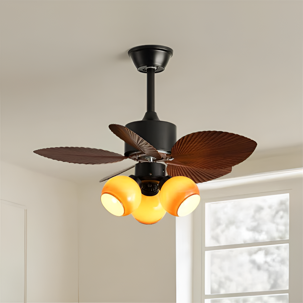 Ventilador de Techo con Hojas de Palma Tropical - Luz Integrada