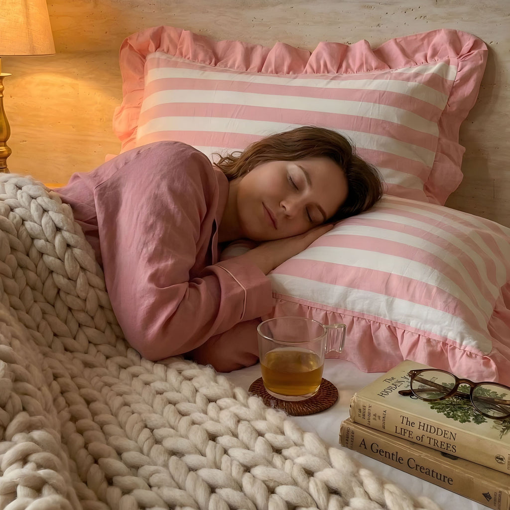 Fundas de Almohada de Encaje con Volantes – Fundas a Rayas Decorativas