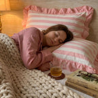 Fundas de Almohada de Encaje con Volantes – Fundas a Rayas Decorativas