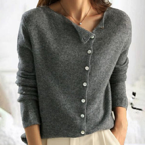 Jersey de punto con botones y cuello en pico en color gris