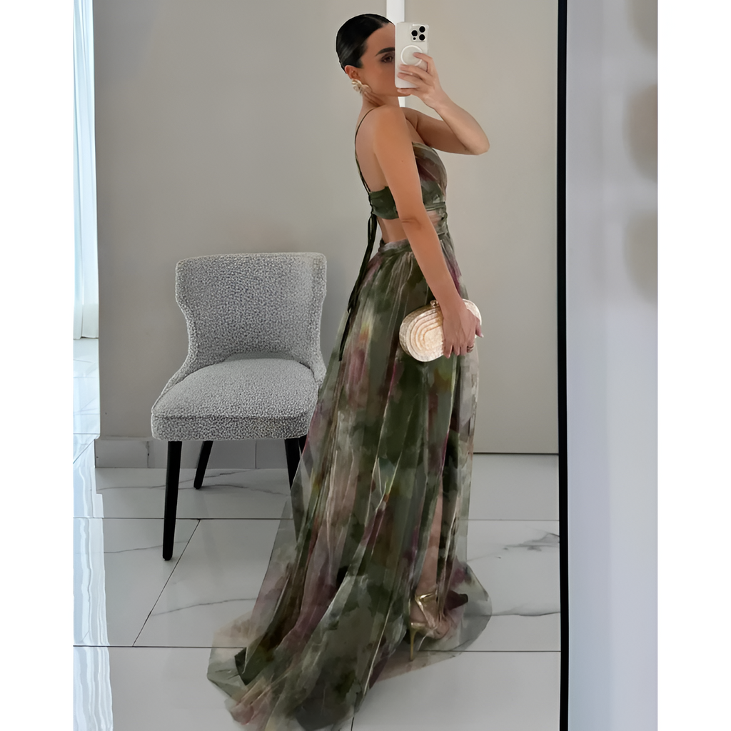 Mujeres Estampado Floral Con Aberturas Maxi Vestido - Fiesta De Jardín De Primavera