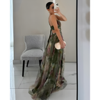 Mujeres Estampado Floral Con Aberturas Maxi Vestido - Fiesta De Jardín De Primavera