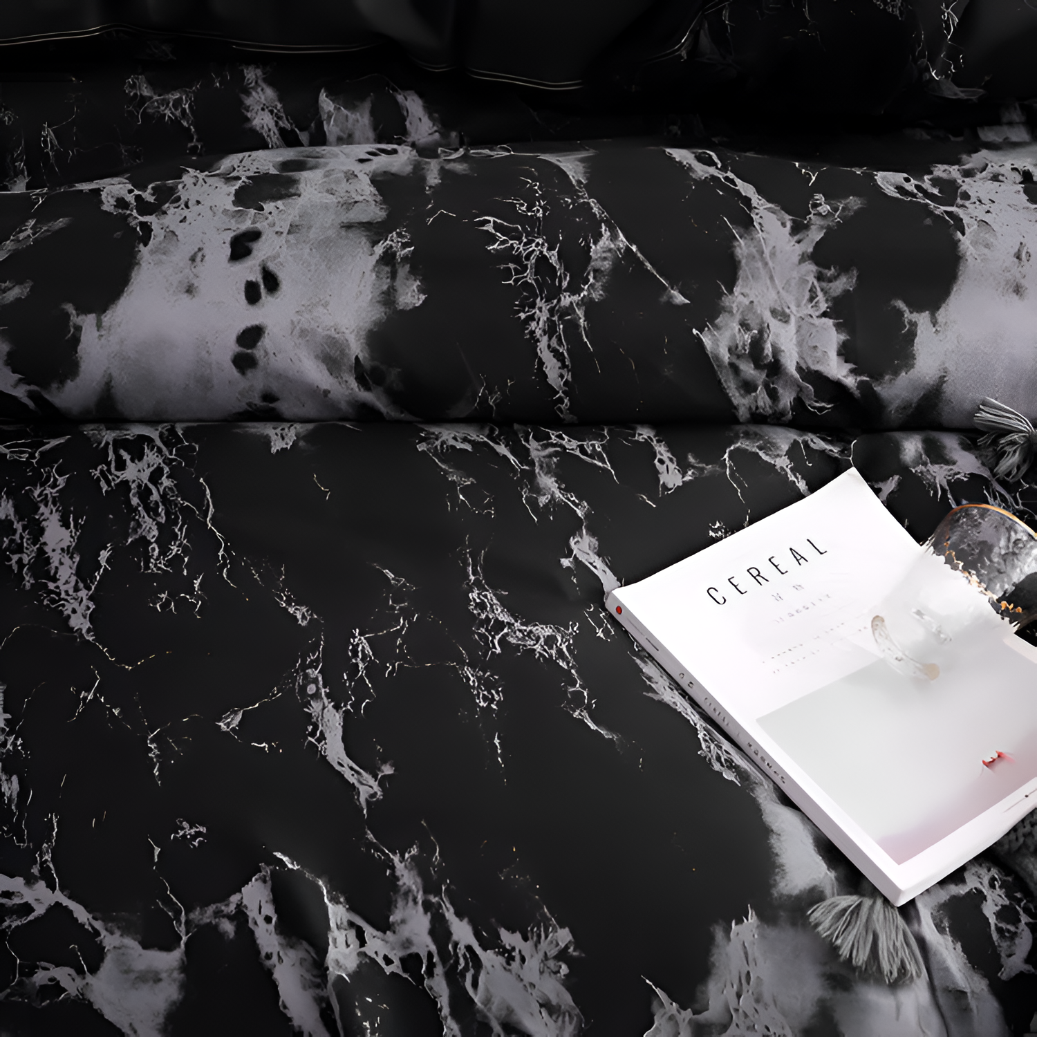 Juego de Funda Nórdica Estampado Mármol - Set de Cama Negro