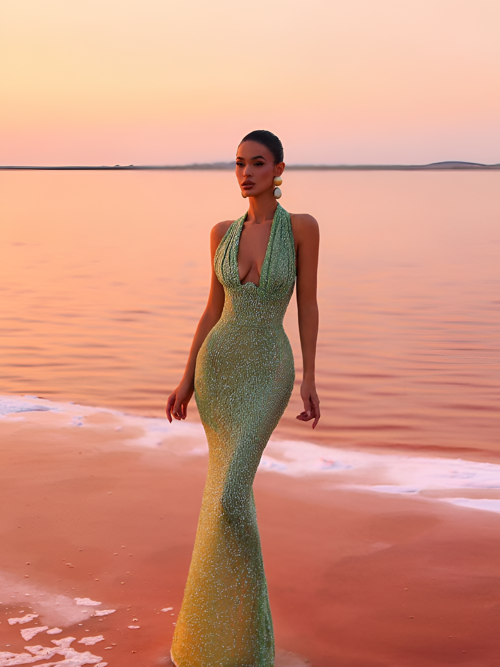 Vestido Maxi Con Lentejuelas Y Cuello En V Para Mujer - Invitada De Boda