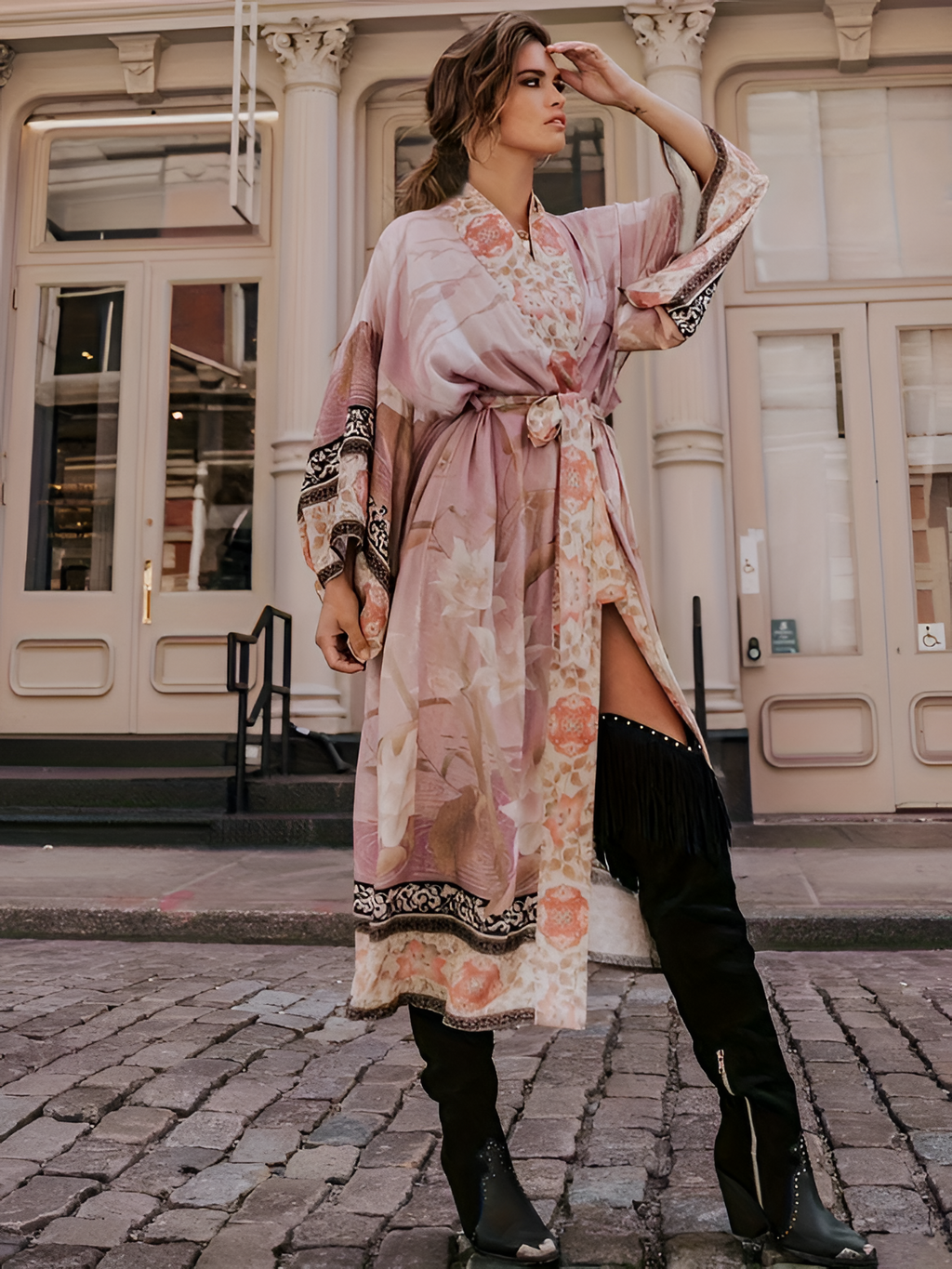 Mujeres Floral Impresión Manga Larga Quimono - Cenas De Resort