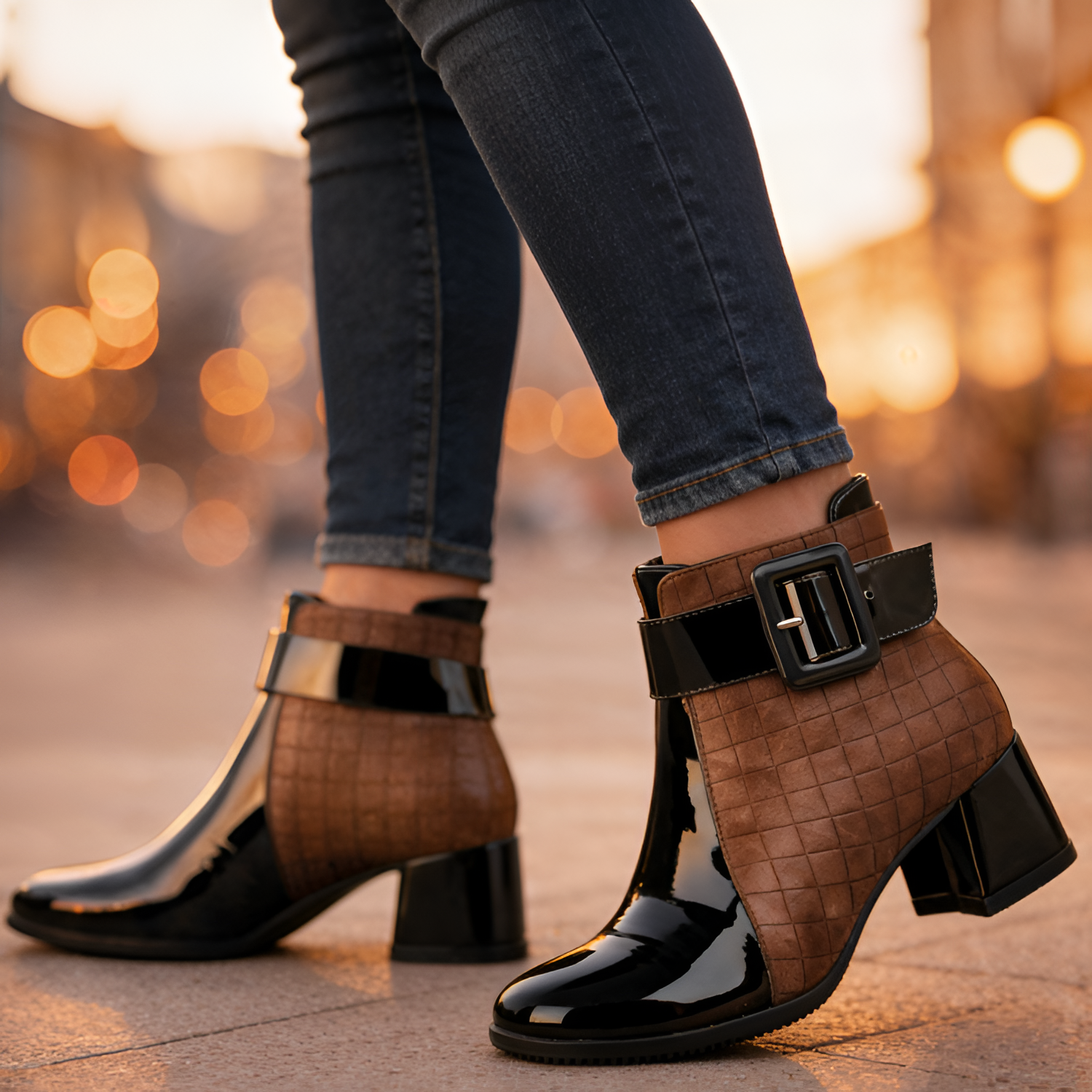Botines de Tacón en Bloque con Acolchado para Mujer - Fiesta de Cóctel