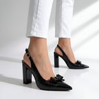 Zapatos de Tacón de Bloque con Punta en Punta y Correa Trasera para Mujer - Fiesta de Cóctel