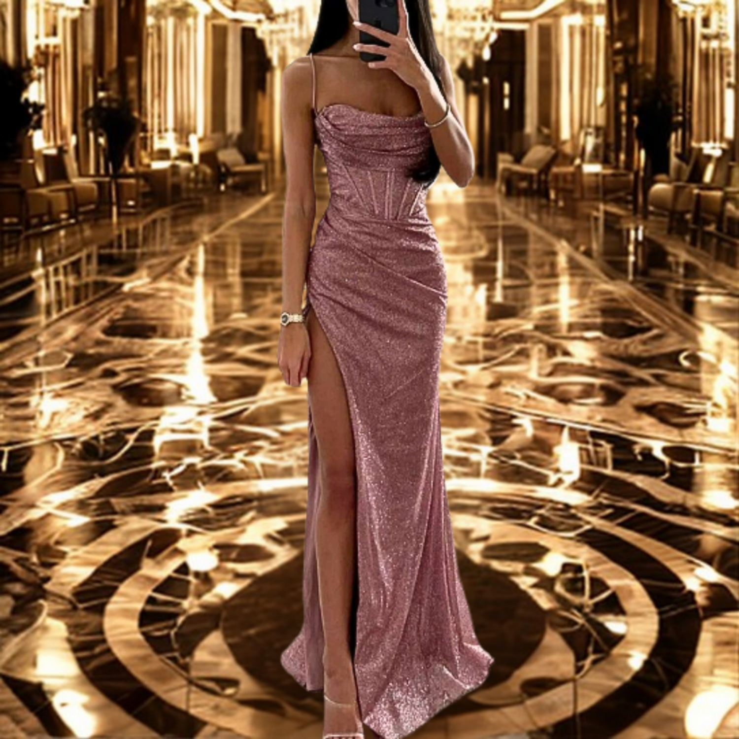 Vestido Largo De Mujer Con Escote en Forma De Corazón Y Detalles Brillantes - Premios Del Sector