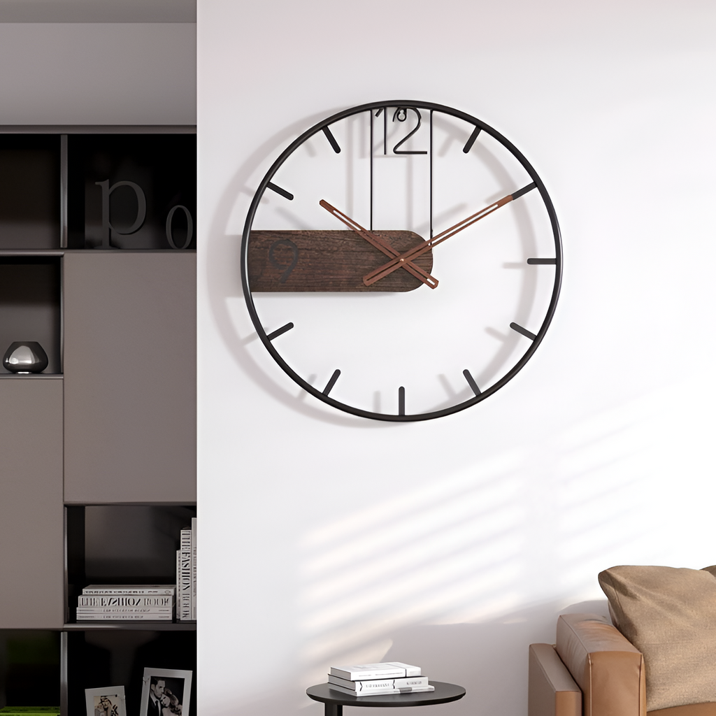 Reloj Pared Silueta Minimalista - Detalle Madera