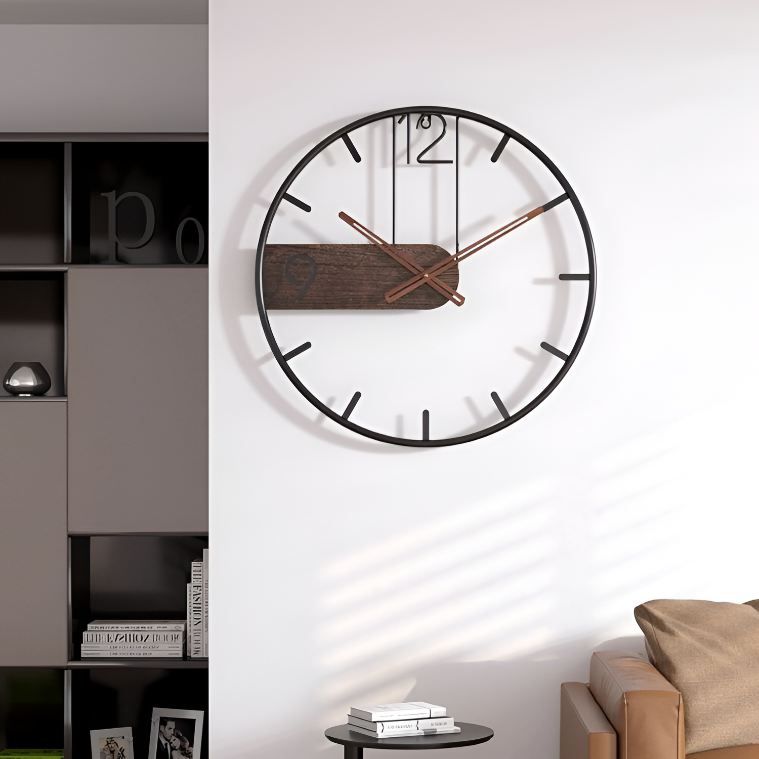 Reloj Pared Silueta Minimalista - Detalle Madera