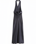 Vestido Largo de Cuello Halter y Cuello Volcado para Mujer - Invitada de Boda