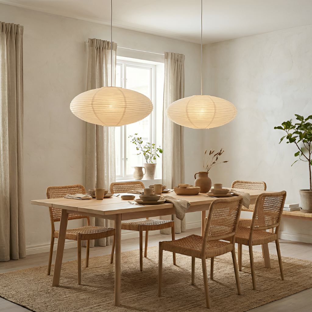 Lámpara Colgante Ovalada De Papel - Lámpara Colgante Estilo Washi Para El Comedor