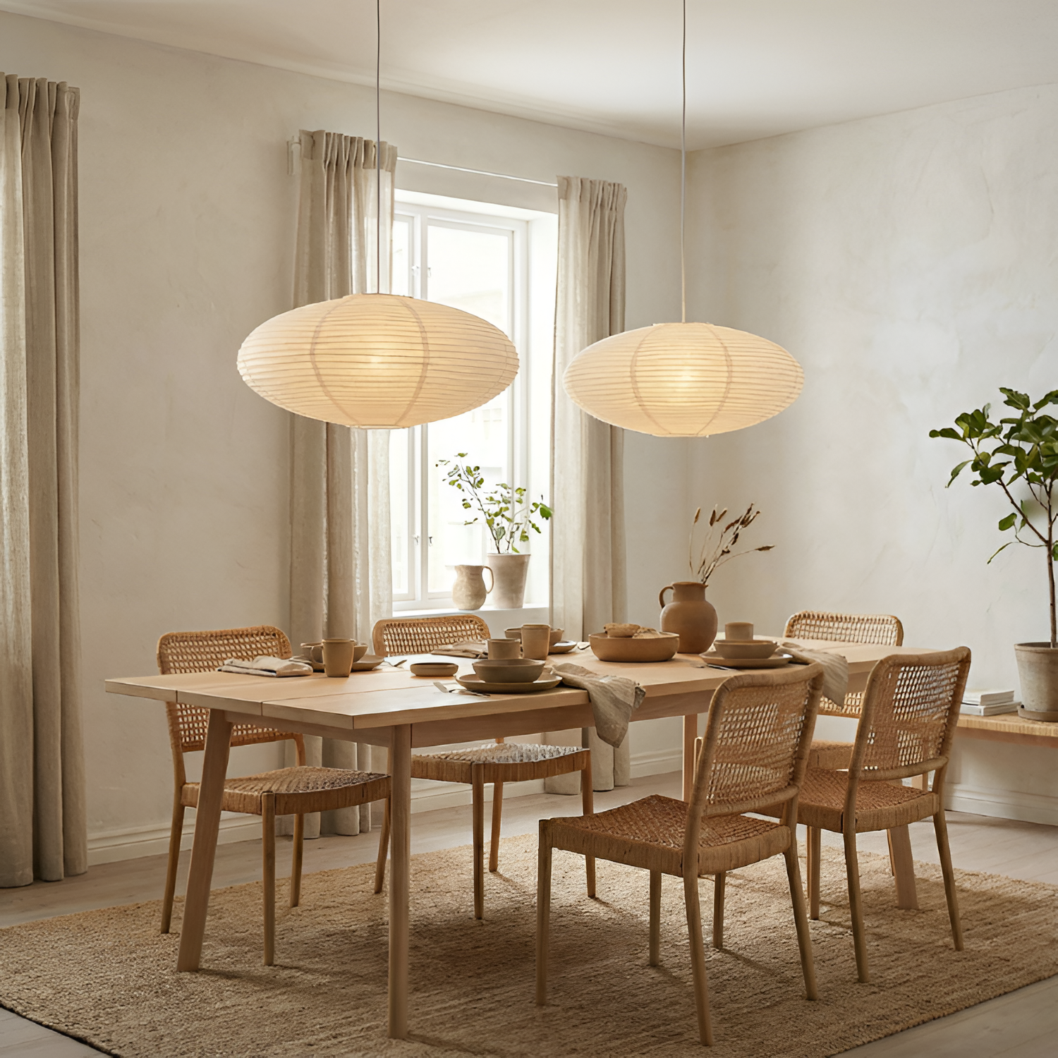Lámpara Colgante Ovalada De Papel - Lámpara Colgante Estilo Washi Para El Comedor