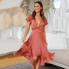 Vestido Midi de Cuello en V con Mangas de Mariposa para Mujer - Boda de Verano